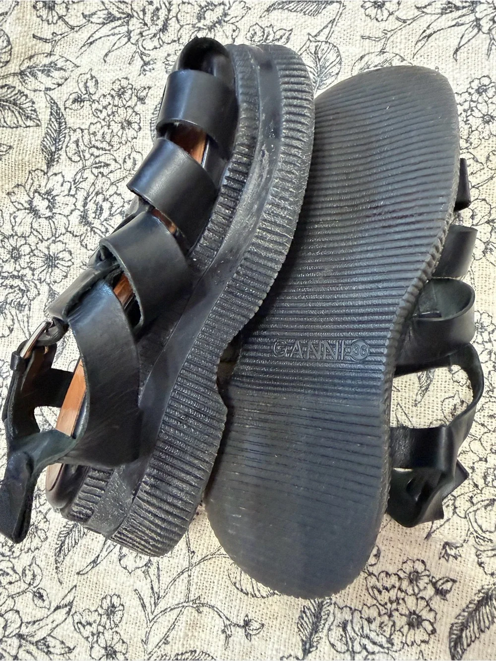 GANNI CREEPER SANDALS WITH PLATFORM SOLE - BLACK